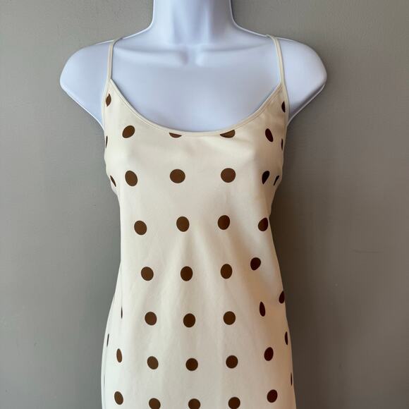 Jenni Kayne Slip Dress Caramel Dot Midi Sz 10 Cream Classic Timeless Feminine - Picture 5 of 15